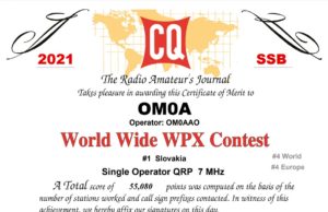 Diplom z CQ WPX SSB Contest-u 2021