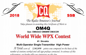CQ WPX SSB 2018 OM4 diplom