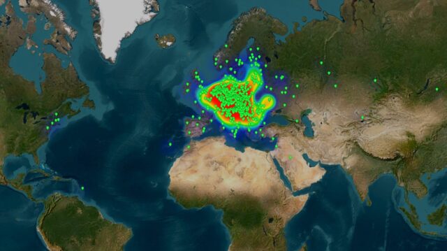 Mapa spojení CQ WPX SSB 2026 Contest Mapa spojení CQ WPX SSB 2026 Contest