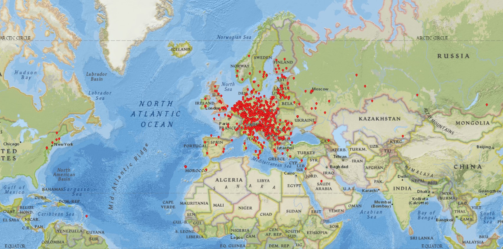 Mapa spojení v CQ WPX Contest-e