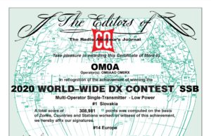 CQ World Wide DX Contest diplom OM0A