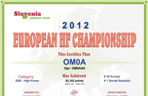 European HF Championship OM0Adiploma OM0A EU HF Championship Contest 2012 diplom OM0A