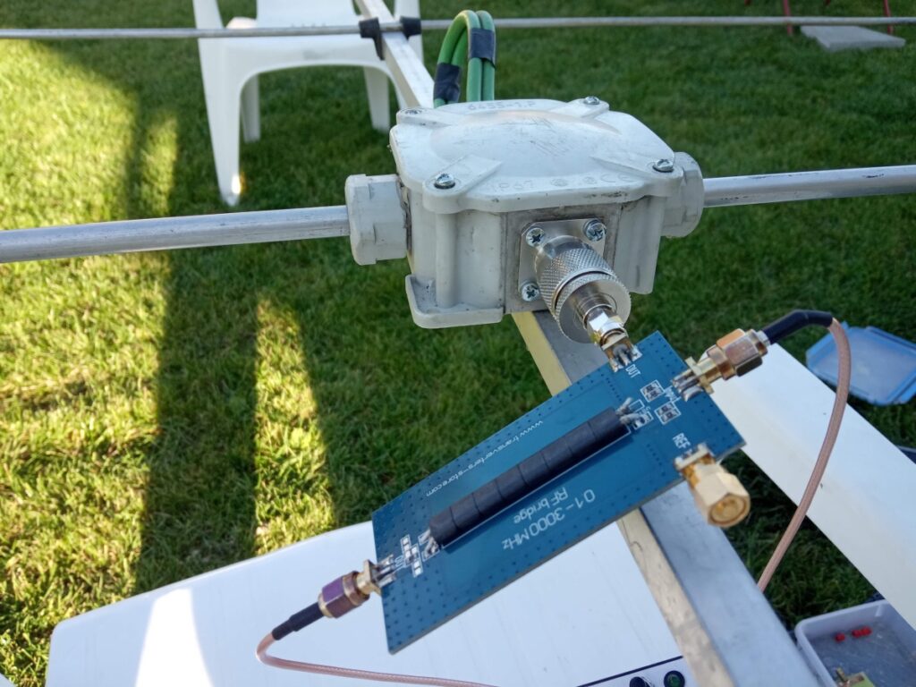 The N-connector is conductively connected to the boom of the yagi antenna
